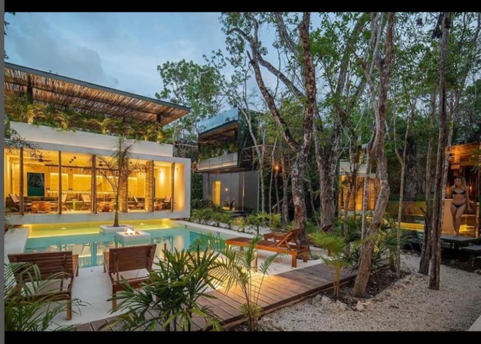 Reflective jungle treehouse with plunge pool